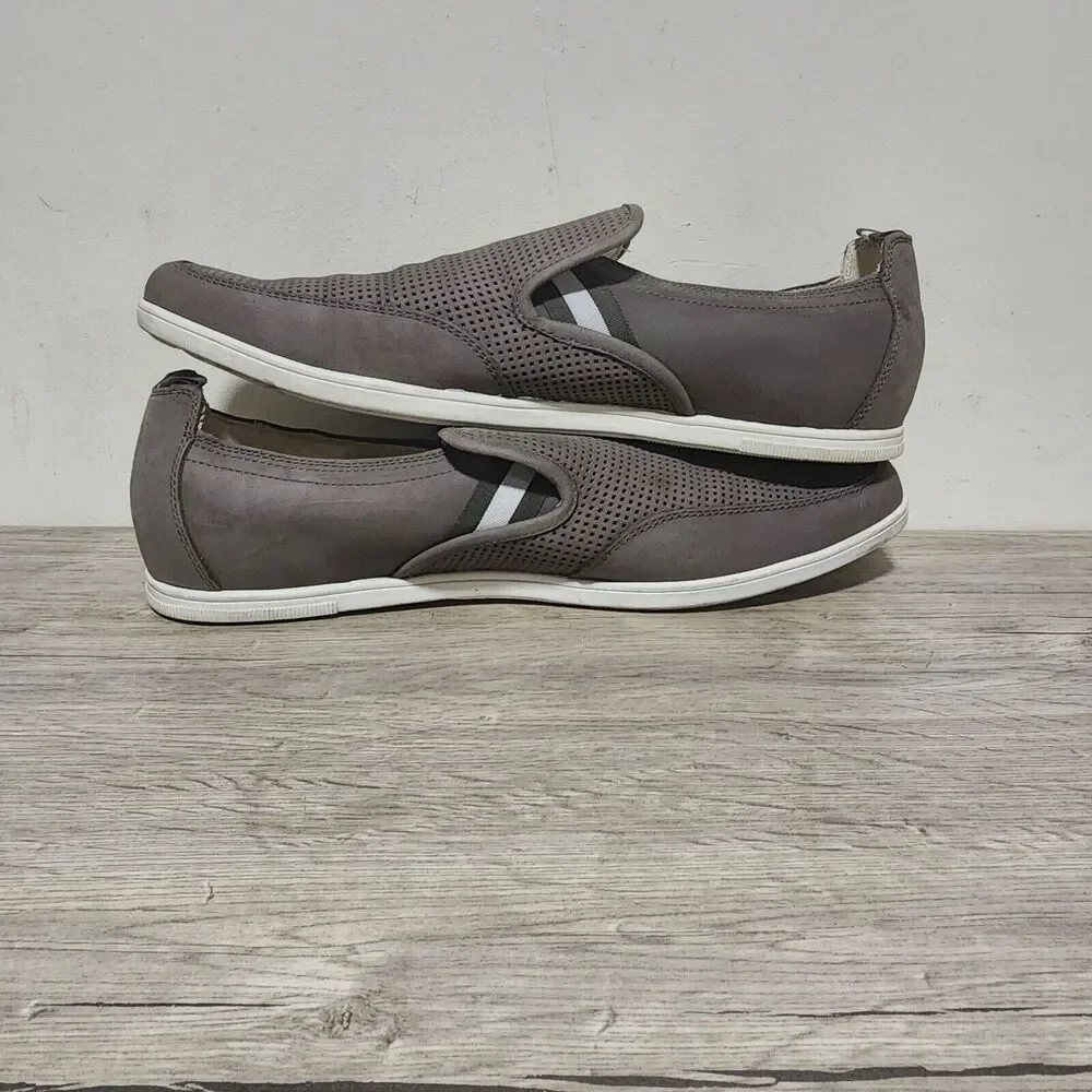 Skechers SN 62240 GRY Leather Upper Balance Slip-On Gray Men's Shoes Size 12